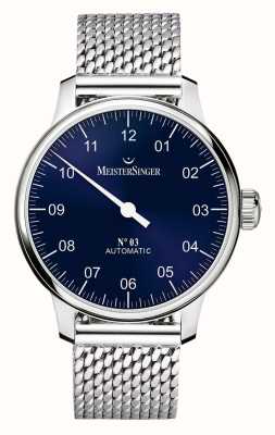MeisterSinger N°3 automatique (43 mm) cadran bleu soleillé / bracelet milanais en acier inoxydable AM908-MIL20