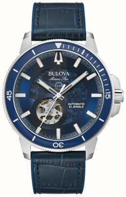 Bulova Étoile marine homme automatique | cadran bleu | bracelet en cuir bleu 96A291
