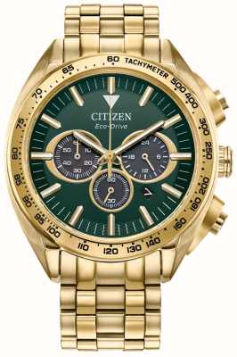Citizen Chronographe homme | éco-conduite | cadran vert | bracelet en acier inoxydable doré CA4542-59X