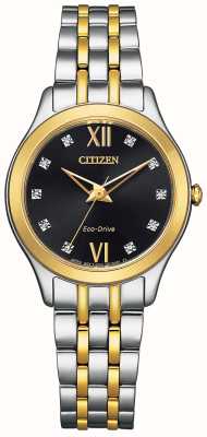 Citizen Diamant silhouette femme | éco-conduite | cadran diamant noir | bracelet en acier inoxydable bicolore EM1014-50E