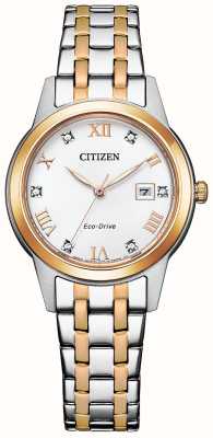 Citizen Cristal de silhouette féminine | cadran blanc | bracelet en acier inoxydable bicolore FE1246-85A