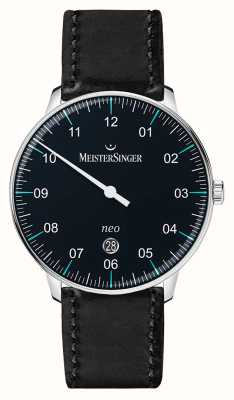 MeisterSinger Neo plus (40mm) automatique cadran noir bracelet cuir noir NE402T