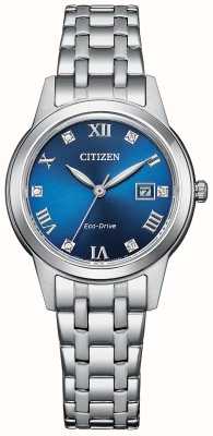 Citizen Bracelet en acier inoxydable avec cadran bleu éco-drive en cristal silhouette pour femme FE1240-81L