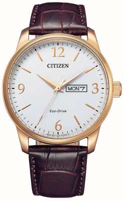 Citizen Montre homme eco-drive cadran blanc bracelet cuir marron BM8553-16A