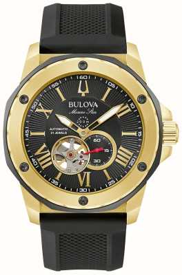Bulova Montre homme marine star automatique cadran noir / bracelet silicone noir 98A272
