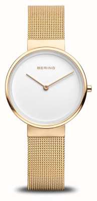 Bering Cadran blanc classique pour femme / bracelet en maille d'acier inoxydable doré 14531-334