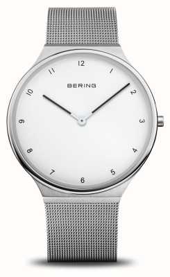 Bering Cadran blanc ultra fin pour femme / bracelet en maille d'acier inoxydable 18440-004