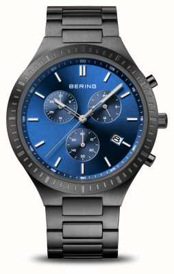 Bering Cadran chronographe bleu titane pour homme / bracelet acier inoxydable noir 11743-727