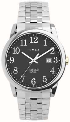 Timex Cadran noir facile à lire pour homme / bracelet extensible en acier inoxydable TW2V40200