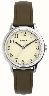 Timex Bracelet en cuir marron pour femme avec cadran crème facile à lire TW2V69000