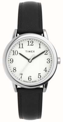 Timex Montre facile à lire pour femme, cadran blanc, bracelet en cuir noir TW2V69100