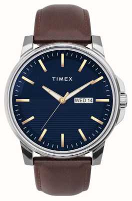 Timex Robe homme cadran bleu bracelet cuir marron TW2V79200