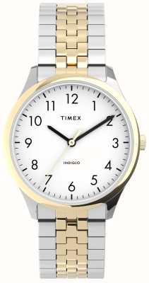 Timex Cadran blanc facile à lire (32 mm) pour femme / bracelet en acier inoxydable bicolore TW2U40400