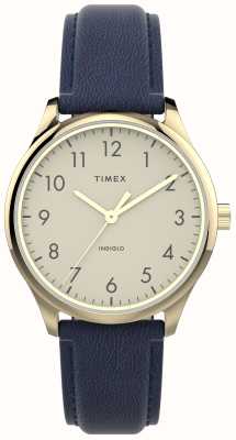 Timex Cadran crème facile à lire moderne pour femme / bracelet en cuir bleu marine TW2V36200
