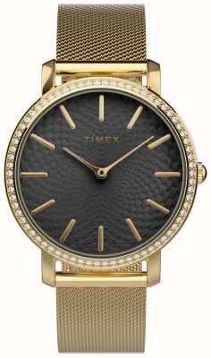 Timex Cadran noir transcendant pour femme / bracelet en maille d'acier doré TW2V52300