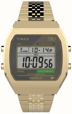 Timex Bracelet en acier inoxydable doré à affichage numérique T80 TW2V74300