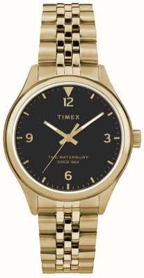 Timex Cadran noir Waterbury pour femme / bracelet en acier inoxydable doré TW2R69300