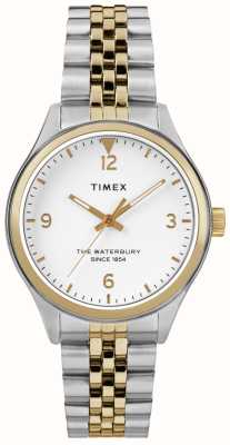 Timex Cadran blanc Waterbury pour femme / bracelet en acier inoxydable bicolore TW2R69500