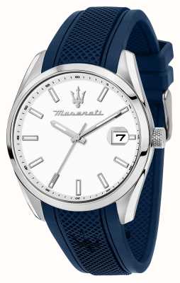 Maserati Attrazione (43mm) cadran blanc / bracelet silicone bleu R8851151007
