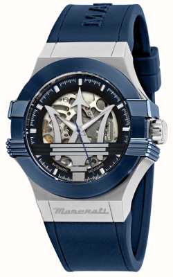 Maserati Montre homme potenza cadran squelette automatique bracelet silicone bleu R8821108035