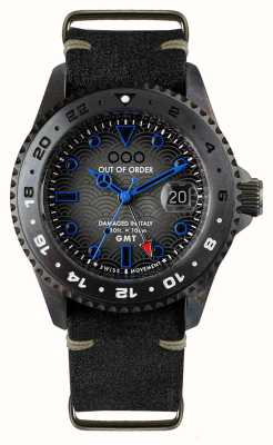 Out Of Order Gmt tokyo shibuya (44mm) cadran gris / cuir noir vintage OOO.001-19.TS