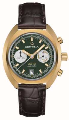 Certina Ds-2 chronographe automatique cadran vert / bracelet cuir marron C0244623609100