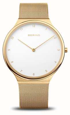 Bering Cadran blanc ultra fin / bracelet maille acier doré 18440-334