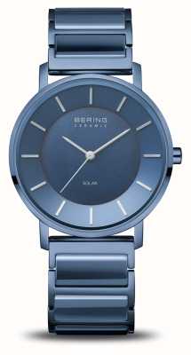 Bering Cadran bleu solaire pour femme / bracelet en céramique bleue et acier inoxydable 19535-797