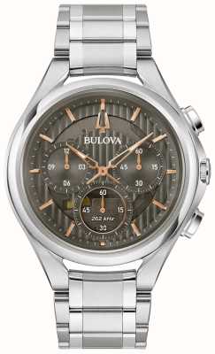 Bulova Cadran chronographe gris courbé (44 mm) pour homme / bracelet en acier inoxydable 96A298