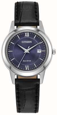 Citizen Cadran bleu eco-drive femme bracelet cuir noir FE1087-01L