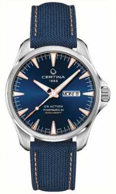 Certina Ds action powermatic 80 cadran bleu / bracelet cuir tissu bleu C0324301804101
