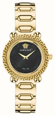 Versace Greca twist cadran noir / bracelet en acier inoxydable doré VE6I00523