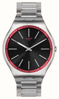 Swatch Cadran noir graphite rouge / bracelet acier inoxydable SS07S129G