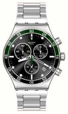 Swatch Cadran noir ironie vert foncé / bracelet en acier inoxydable YVS506G