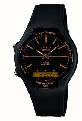 Casio Cadran noir à affichage hybride / bracelet en résine noire AW-90H-9EVEF