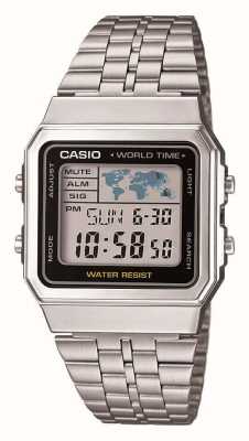 Casio Horloge mondiale numérique (34 mm) cadran numérique / acier inoxydable A500WEA-1