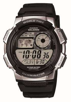 Casio Cadran numérique heure mondiale / bracelet en résine noire AE-1000W-1A2VEF