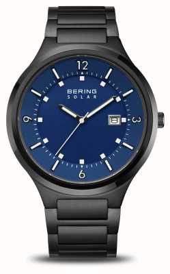 Bering Cadran bleu solaire (42 mm) pour homme / bracelet en acier inoxydable noir 14442-727