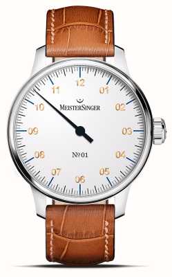 MeisterSinger N°1 cadran blanc / bracelet cuir marron AM3301G