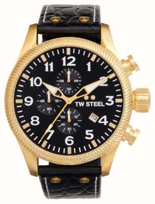 TW Steel Volante (48mm) cadran chronographe noir / bracelet cuir noir VS115