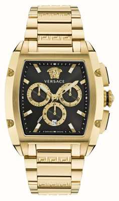 Versace Cadran chronographe noir pour homme Dominus / bracelet en acier inoxydable doré VE6H00523