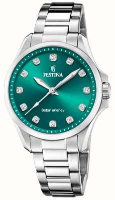 Festina Cadran vert à énergie solaire (34 mm) pour femme / bracelet en acier inoxydable F20654/3
