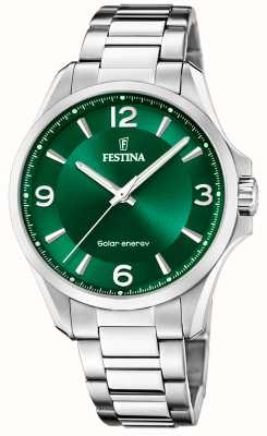 estina Cadran vert à énergie solaire (41,5 mm) pour homme / bracelet en acier inoxydable F20656/3
