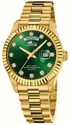 Lotus Freedom (41,5 mm) pour homme cadran vert / bracelet en acier inoxydable doré L18857/6