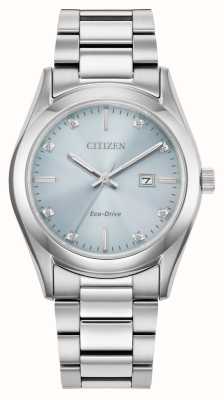 Citizen Cadran bleu serti de diamants pour femme (33 mm) / bracelet en acier inoxydable EW2700-54L