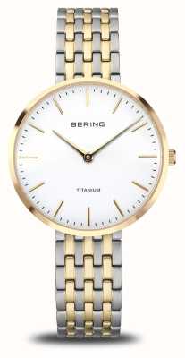 Bering Cadran blanc en titane (34 mm) / bracelet en titane bicolore 19334-010