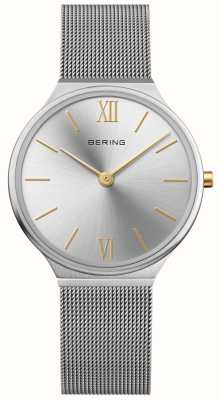 Bering Cadran argenté ultra fin (34 mm) pour femme / bracelet en maille d'acier inoxydable 18434-010