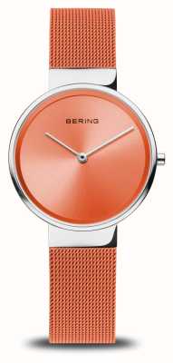 Bering Cadran orange classique (31 mm) pour femme / bracelet en maille d'acier orange 14531-505