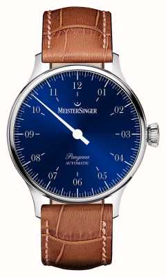 MeisterSinger Pangea automatique (40mm) cadran bleu soleillé / bracelet cuir marron PM9908