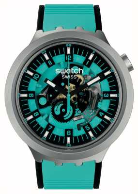 Swatch Big bold irony mint trim acier inoxydable (47mm) cadran squelette turquoise / caoutchouc turquoise SB07S111